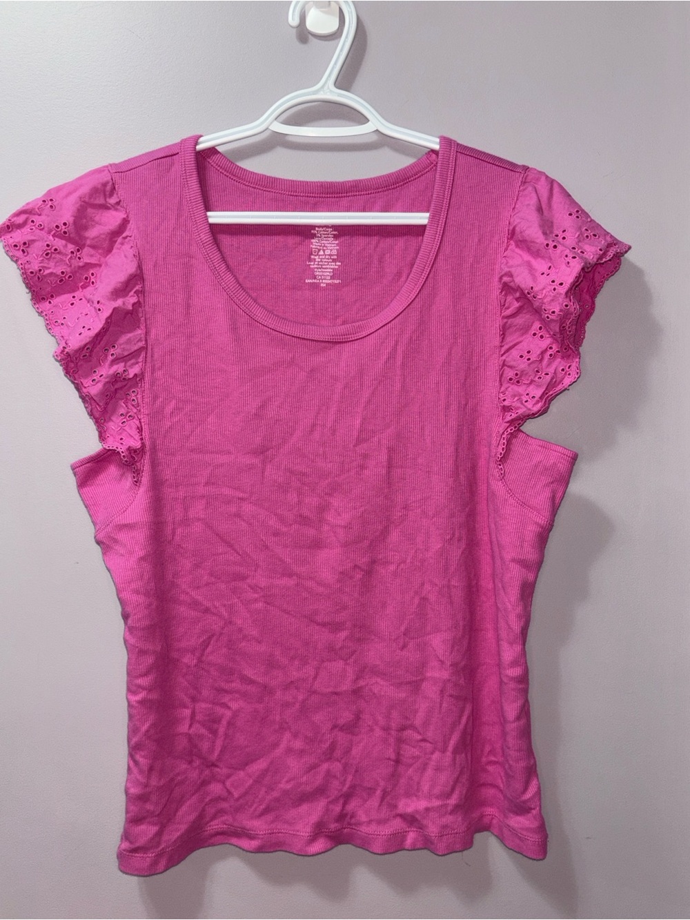 Eyelet Flutter Sleeve Pink Cotton T-shirt Blouse XL George
